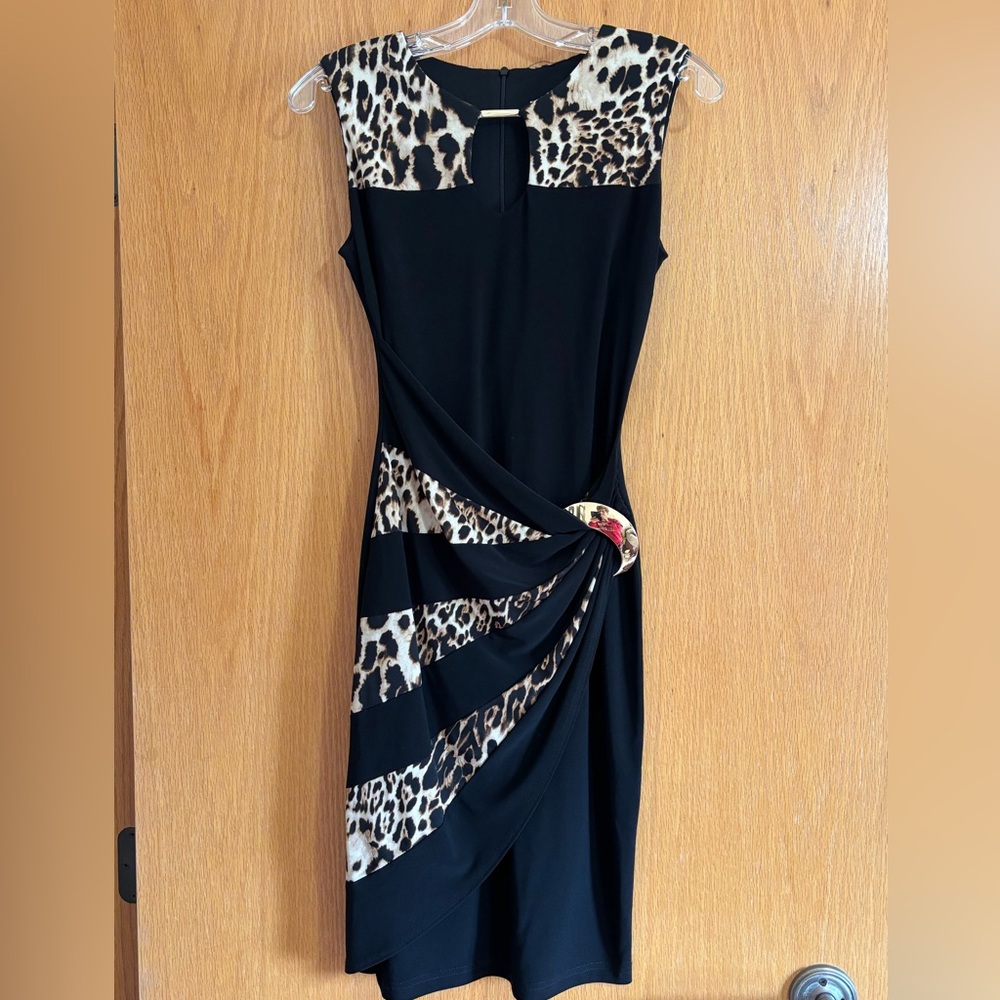 Elegant Joseph Ribkoff Black and Leopard Print Dress